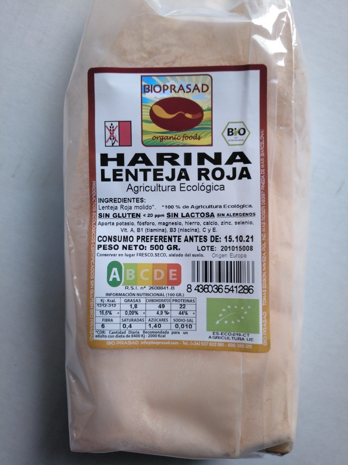 HARINA DE LENTEJA ROJA 500 GR. (foto 1)