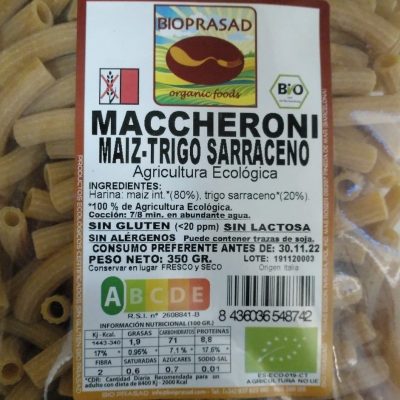 MACHERONI MAÍZ Y TRIGO SARRACENO 250 GR.